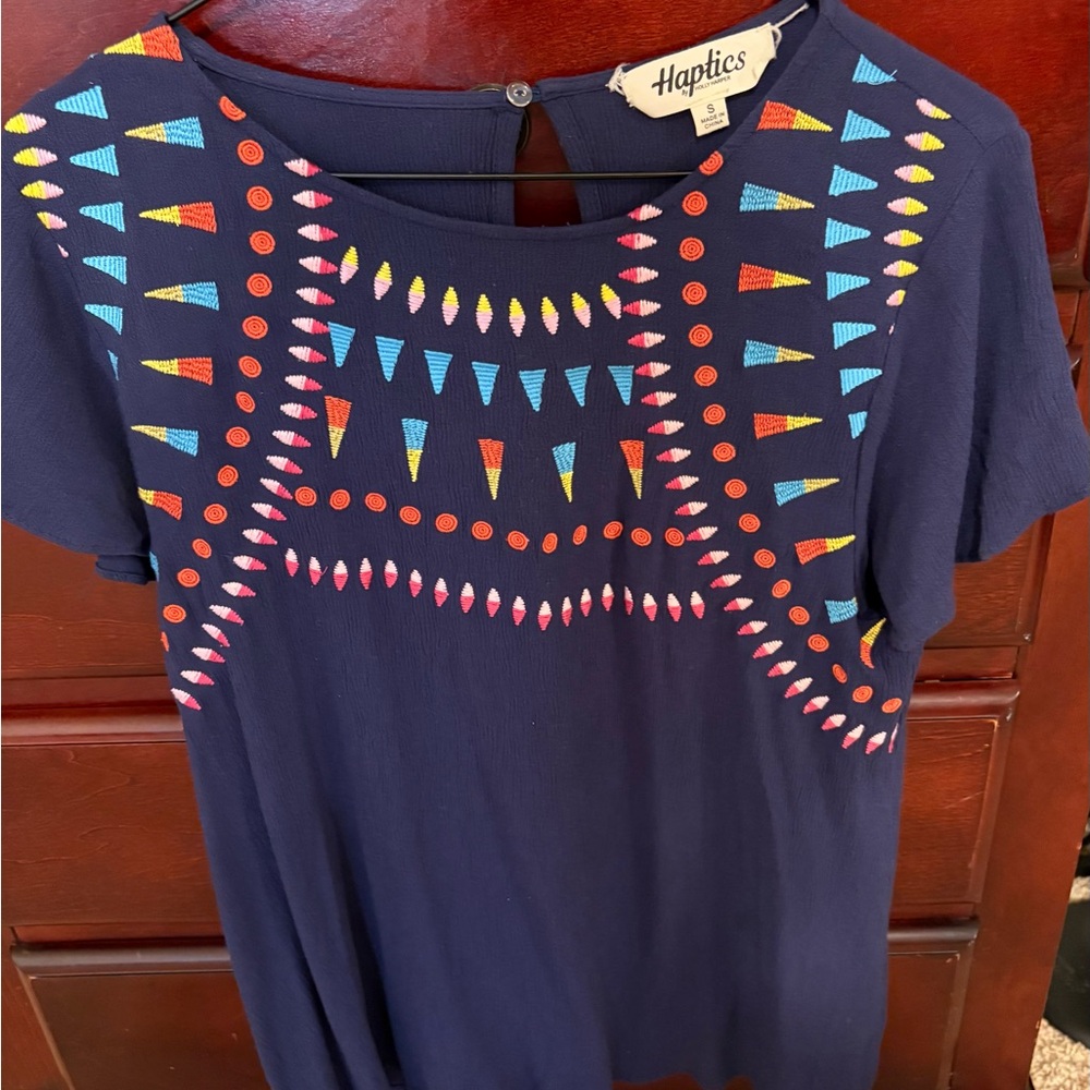 Women's Navy Top with Colorful Embroidery